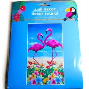 Pink Flamingo Wall Mural 42x72 ins Tropical Beach Ocean Flowers Party Decoration